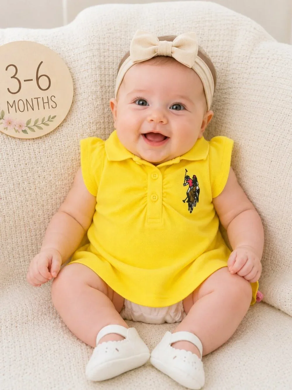 U.S Polo Assn. Baby Girls Yellow Polo Shirt 3-6 M